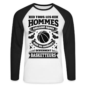 LES MEILLEURS HOMMES DEVIENNENT BASKETTEURS - T-shirt baseball manches longues Homme - blanc/noir - Devant - Nik (191cm)