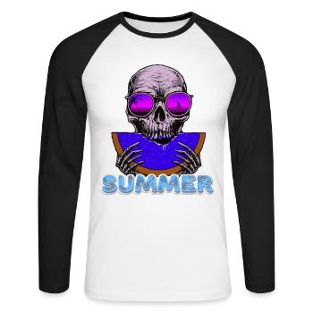 vacay-Modus - Unisex Baseballshirt langarm - Weiß/Schwarz - Vorne - Nik (191cm)