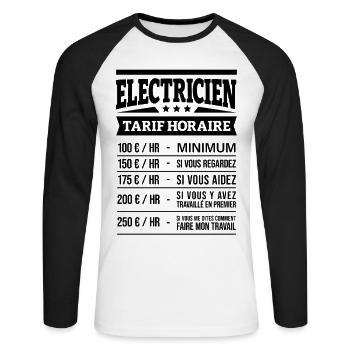 TARIF HORAIRE ÉLECTRICIEN - T-shirt baseball manches longues Homme - blanc/noir - Devant - Nik (191cm)