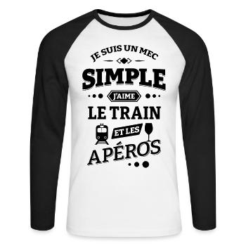 J'AIME LE TRAIN ET LES APÉROS - T-shirt baseball manches longues Homme - blanc/noir - Devant - Nik (191cm)