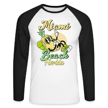 Miami Beach Ananas de Floride - T-shirt baseball manches longues Homme - blanc/noir - Devant - Nik (191cm)