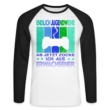 Jugendweihe Gamer - Unisex Baseballshirt langarm - Weiß/Schwarz - Vorne - Nik (191cm)
