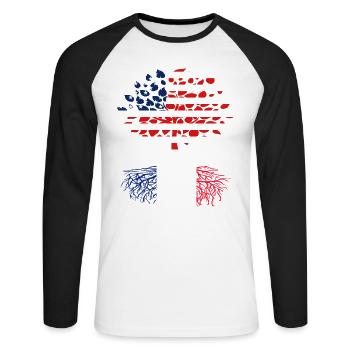 Racines Français des arbres américains - T-shirt baseball manches longues Homme - blanc/noir - Devant - Nik (191cm)