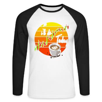 Café et commerce - T-shirt baseball manches longues Homme - blanc/noir - Devant - Nik (191cm)
