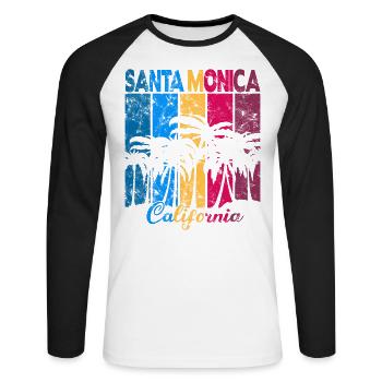 Palmiers vintage de Santa Monica en Californie - T-shirt baseball manches longues Homme - blanc/noir - Devant - Nik (191cm)