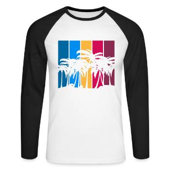 Vintage Santa Monica California Palmen - Unisex Baseballshirt langarm - Weiß/Schwarz - Vorne - Nik (191cm)