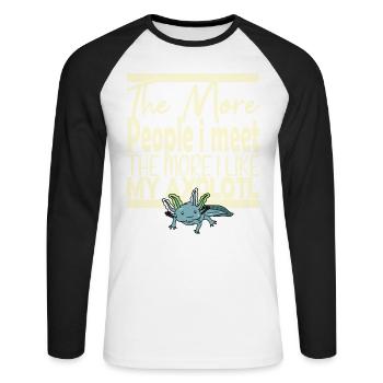 Plus de gens que je rencontre Axolotl - T-shirt baseball manches longues Homme - blanc/noir - Devant - Nik (191cm)