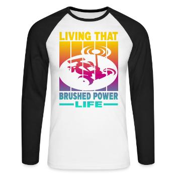 Living That Brushed Power Life - Unisex Baseballshirt langarm - Weiß/Schwarz - Vorne - Nik (191cm)