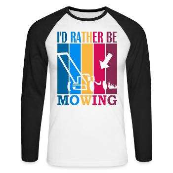 I'd rather be mowing - Unisex Baseballshirt langarm - Weiß/Schwarz - Vorne - Nik (191cm)