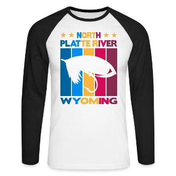North Platte River Wyoming Pêche à la mouche - T-shirt baseball manches longues Homme - blanc/noir - Devant - Nik (191cm)