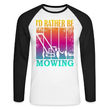 I'd rather be mowing - Unisex Baseballshirt langarm - Weiß/Schwarz - Vorne - Nik (191cm)
