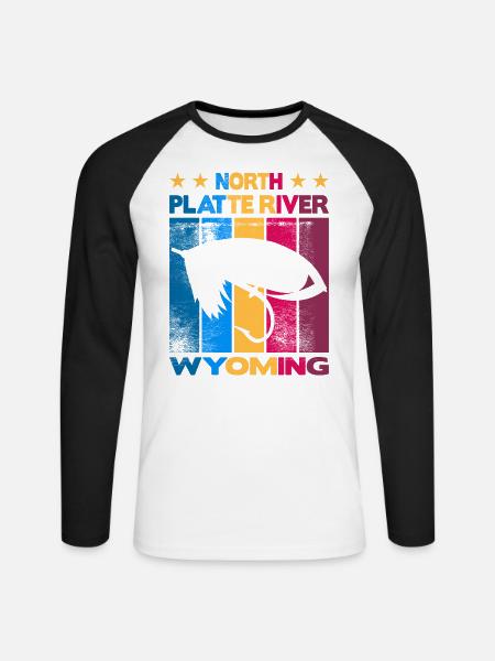 North Platte River Wyoming Fly Fishing - Unisex Baseballshirt langarm - Weiß/Schwarz