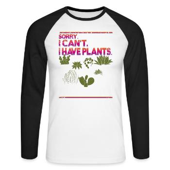 Sorry I Can't I have Plants - Unisex Long Sleeve Baseball T-Shirt - white/black - Front - Nik (191cm)
