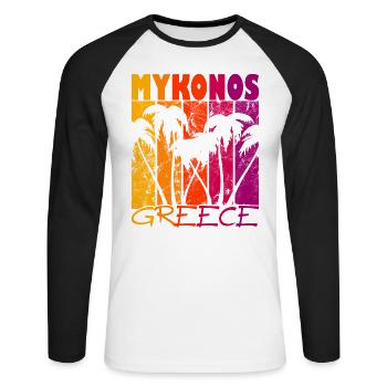 Mykonos Grèce Coucher de soleil - T-shirt baseball manches longues Homme - blanc/noir - Devant - Nik (191cm)