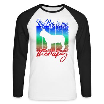 My Pug is my therapy - Unisex Long Sleeve Baseball T-Shirt - white/black - Front - Nik (191cm)
