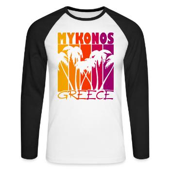 Mykonos Grèce Coucher de soleil - T-shirt baseball manches longues Homme - blanc/noir - Devant - Nik (191cm)