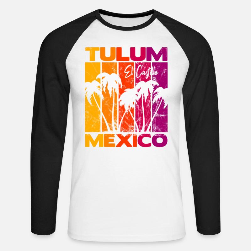 Tulum El Castillo Mexico - Unisex Baseballshirt langarm - Weiß/Schwarz
