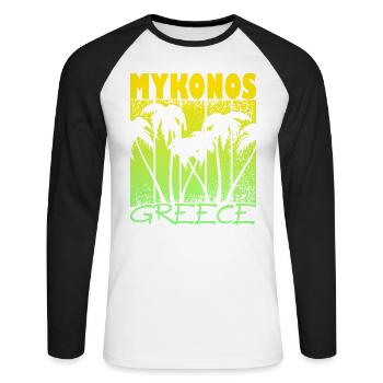 Mykonos Grèce Coucher de soleil - T-shirt baseball manches longues Homme - blanc/noir - Devant - Nik (191cm)