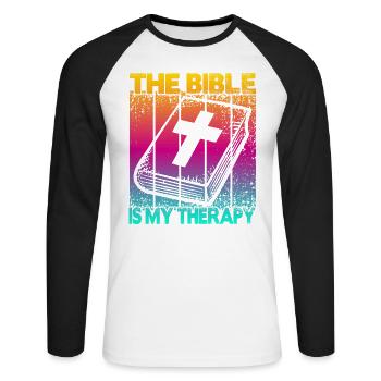 The Bible Is My Therapy - Unisex Long Sleeve Baseball T-Shirt - white/black - Front - Nik (191cm)