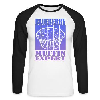 Expert en muffins aux bleuets - T-shirt baseball manches longues Homme - blanc/noir - Devant - Nik (191cm)