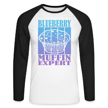 Blueberry Muffin Expert - Unisex Baseballshirt langarm - Weiß/Schwarz - Vorne - Nik (191cm)