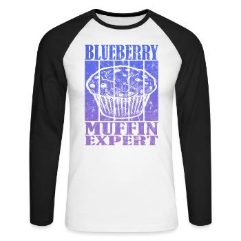 Blueberry Muffin Expert - Unisex Baseballshirt langarm - Weiß/Schwarz - Vorne - Nik (191cm)