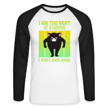 Starrende Katze - Katzen Starren - Unisex Baseballshirt langarm - Weiß/Schwarz - Vorne - Nik (191cm)