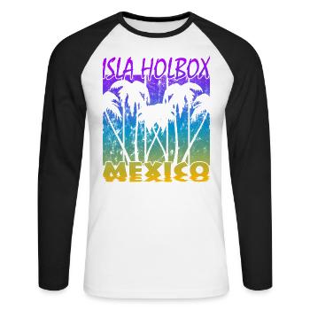 Isla Holbox Mexico - Unisex Baseballshirt langarm - Weiß/Schwarz - Vorne - Nik (191cm)