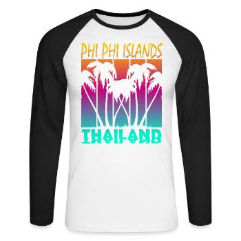 Vintage Phi Phi Islands Thaïlande - T-shirt baseball manches longues Homme - blanc/noir - Devant - Nik (191cm)