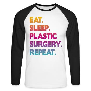 eat sleep plastic surgery repeat - Unisex Long Sleeve Baseball T-Shirt - white/black - Front - Nik (191cm)