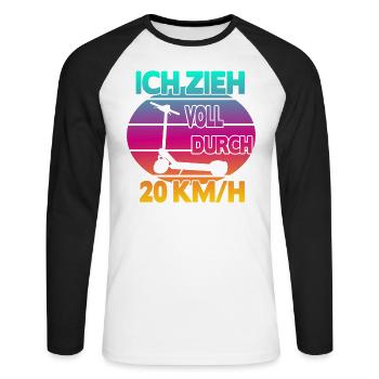 Ich zieh voll durch 20 km/h EScooter - Unisex Baseballshirt langarm - Weiß/Schwarz - Vorne - Nik (191cm)