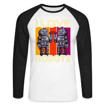 I love Robots - Unisex Long Sleeve Baseball T-Shirt - white/black - Front - Nik (191cm)
