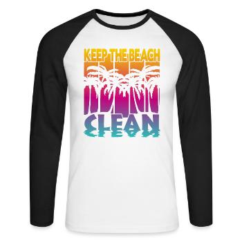 Keep the Beach clean - Unisex Baseballshirt langarm - Weiß/Schwarz - Vorne - Nik (191cm)