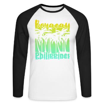 Vintage Boracay Philippines - Unisex Baseballshirt langarm - Weiß/Schwarz - Vorne - Nik (191cm)