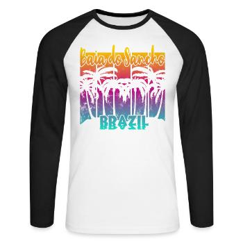 Baia do Sancho - Brazil - Unisex Baseballshirt langarm - Weiß/Schwarz - Vorne - Nik (191cm)