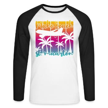 Maho Beach St. Maarten - Unisex Baseballshirt langarm - Weiß/Schwarz - Vorne - Nik (191cm)
