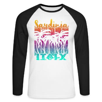 Vintage Sardinia Italy Sonnenuntergang - Unisex Baseballshirt langarm - Weiß/Schwarz - Vorne - Nik (191cm)