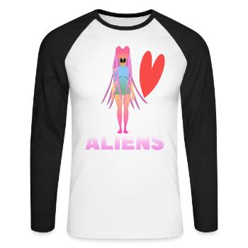 I love aliens - Unisex Long Sleeve Baseball T-Shirt - white/black - Front - Nik (191cm)