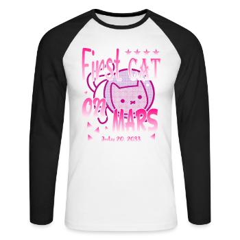 Premier chat sur Mars - T-shirt baseball manches longues Homme - blanc/noir - Devant - Nik (191cm)