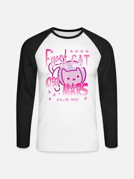 First Cat on Mars - Unisex Long Sleeve Baseball T-Shirt - white/black