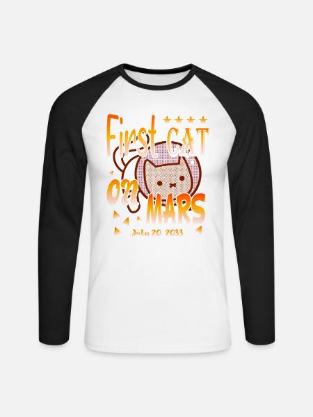 First Cat on Mars - Unisex Long Sleeve Baseball T-Shirt - white/black