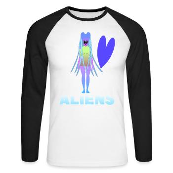 I love aliens - Unisex Long Sleeve Baseball T-Shirt - white/black - Front - Nik (191cm)