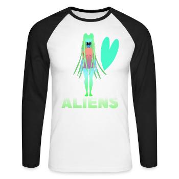 I love aliens - Unisex Long Sleeve Baseball T-Shirt - white/black - Front - Nik (191cm)