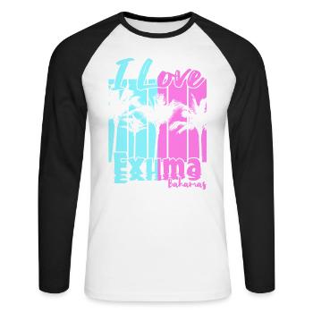 Ich liebe Exuma Bahamas - Unisex Baseballshirt langarm - Weiß/Schwarz - Vorne - Nik (191cm)