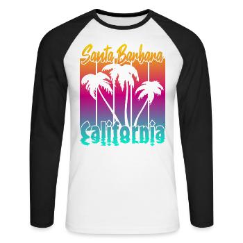 Vintage Santa Barbara Coucher de soleil - T-shirt baseball manches longues Homme - blanc/noir - Devant - Nik (191cm)
