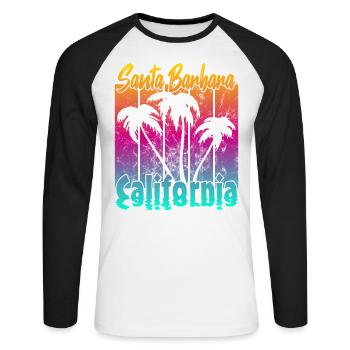 Vintage Santa Barbara Coucher de soleil - T-shirt baseball manches longues Homme - blanc/noir - Devant - Nik (191cm)