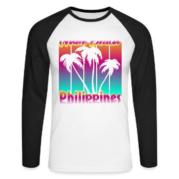 Vintage White Beach Philippines - T-shirt baseball manches longues Homme - blanc/noir - Devant - Nik (191cm)