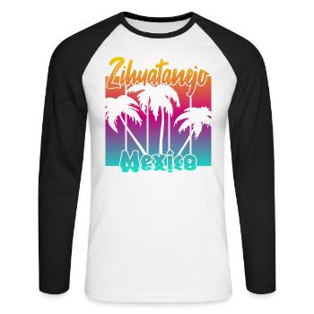 Zihuatanejo Mexico - Unisex Baseballshirt langarm - Weiß/Schwarz - Vorne - Nik (191cm)