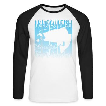Je sais que je pêche comme une fille - T-shirt baseball manches longues Homme - blanc/noir - Devant - Nik (191cm)