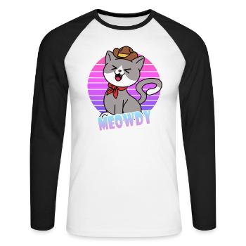 Meowdy Cowboy Chat - T-shirt baseball manches longues Homme - blanc/noir - Devant - Nik (191cm)